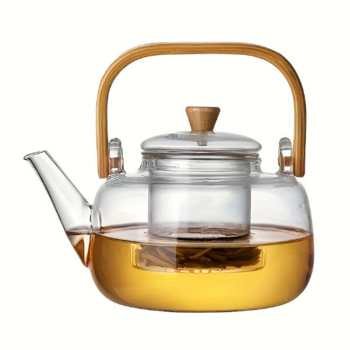 1L Flower Tea Pot with Wooden Handle and Lifting Beam