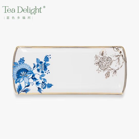 Bone Porcelain Oriental Rectangular Tray - Blue Danube Style