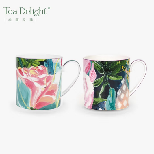 Set of Couple Mugs - Oil Painting Roses Style