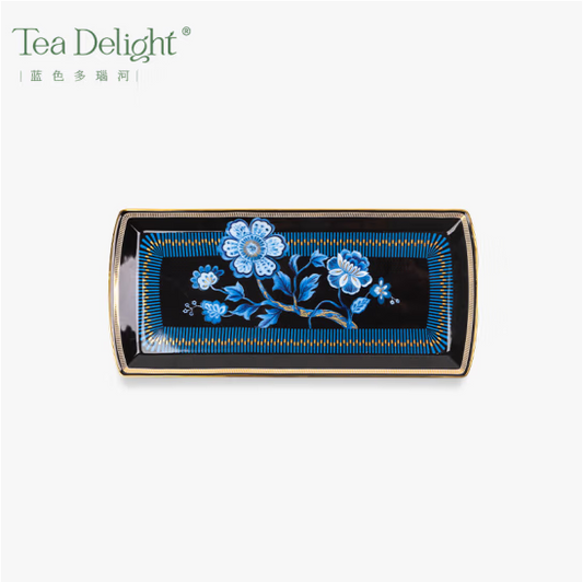 Bone Porcelain Oriental Rectangular Tray - Blue Danube Style