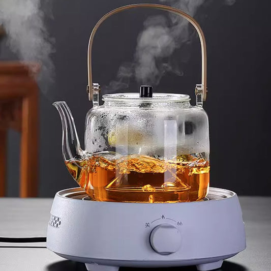 1L Tea Pot with Flat Bamboo Handle Lifting Beam Pot