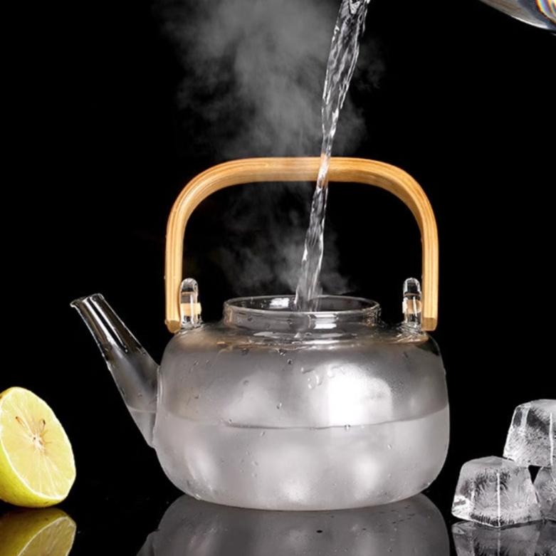 1L Flower Tea Pot with Wooden Handle and Lifting Beam