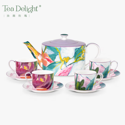 Large Tea Set - Oil Painting Roses Style