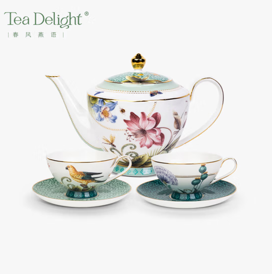 Spring Whisper Tea Set (Tea Pot + Set of Two Cups& Saucer )