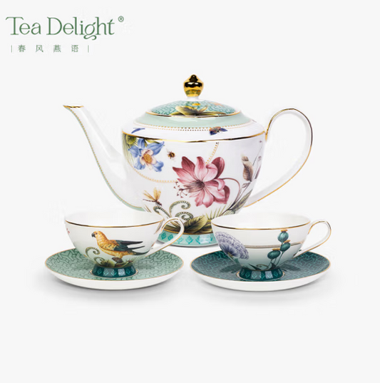 Spring Whisper Tea Set (Tea Pot + Set of Two Cups& Saucer )