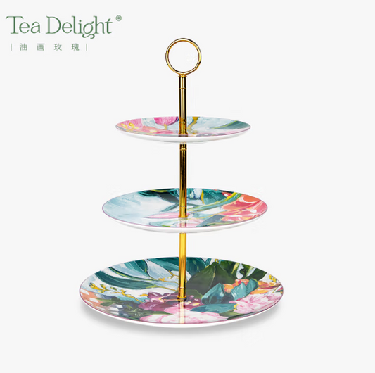 Oil Painting Rose Cake Plate 3-Tier Gift Box Packaging