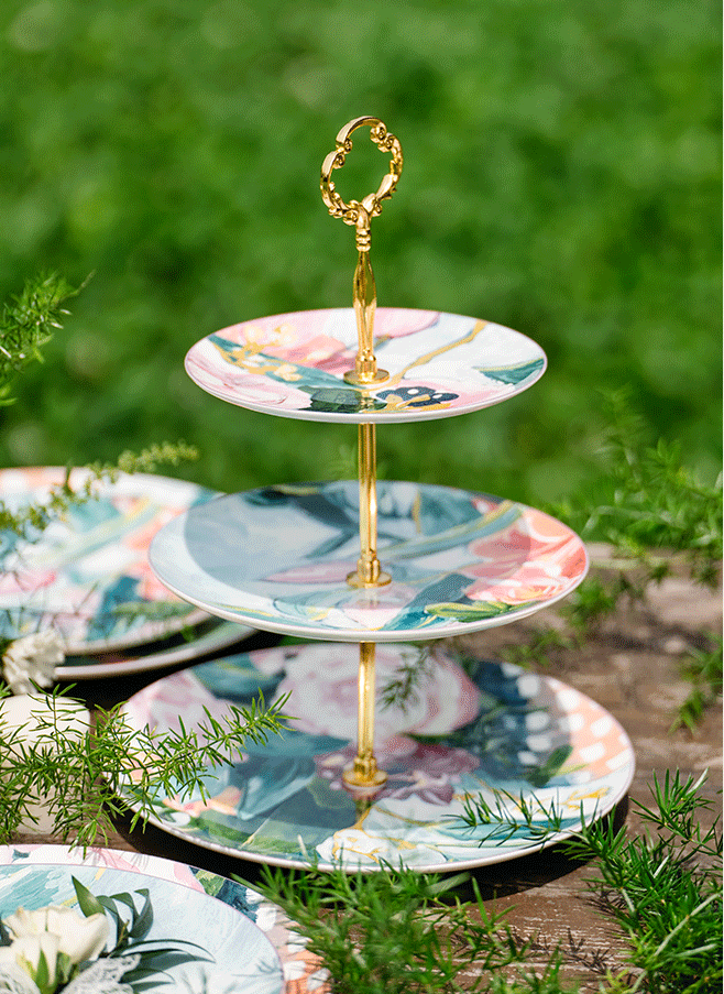 Oil Painting Rose Cake Plate 3-Tier Gift Box Packaging