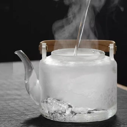 1L Tea Pot with Flat Bamboo Handle Lifting Beam Pot