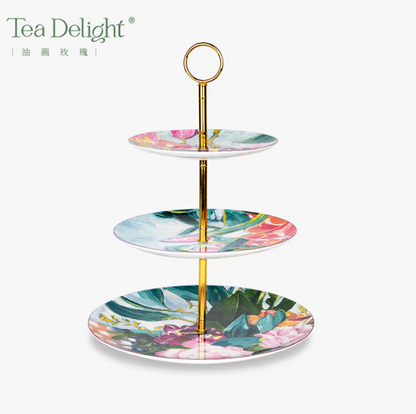 Oil Painting Rose Cake Plate 3-Tier Gift Box Packaging